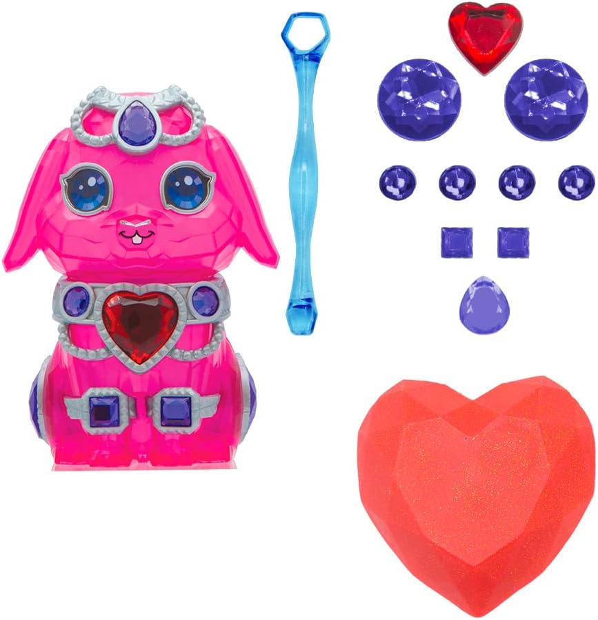 Gem Pets Purple Diamond Bunny Treasure Dig Kit with Lilac-Scented Soap, Includes 10 Gems, 4 Accessories & Digging Tool to Decorate Pet, Mess-Free Excavation Activity for Kids, Pink Doll & Purple Gems