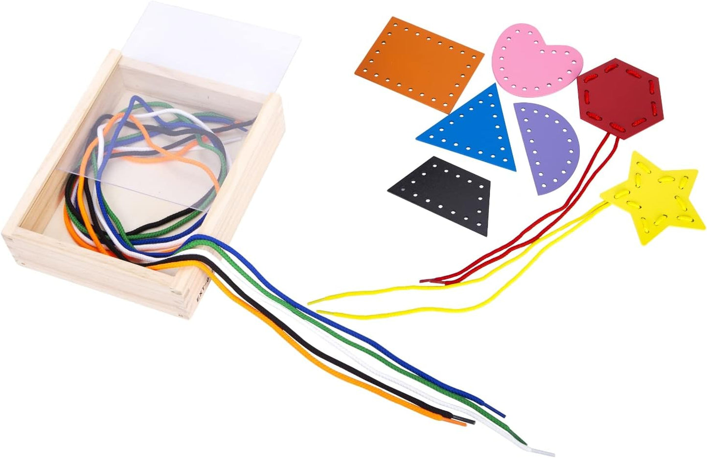 7 Pcs Wooden Lacing Cards for Toddlers, Lacing Shapes, Educational and Learning Montessori Activity for Kids, Double-Sided Shape Panels Wooden Threading Toy