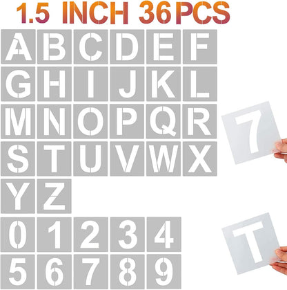 4 Inch Letter Stencils and Numbers, 36 Pcs Alphabet Art Craft Stencil, Reusable Plastic Templates for Wood, Wall, Fabric, Rock, Signage (4 Inch)