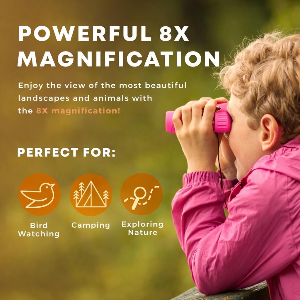 Binoculars for Kids – Perfect Toy for Little Boys and Girls – Extensive Set Incl. Magnifying Glass & Compass – Powerful Magnification 8X21 – 3 to 12 Year Old Kids for Toddler