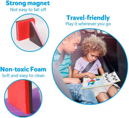 Coogam Travel Tangram Puzzle - Magnetic Pattern Block Book Road Trip Game Jigsaw Shapes Dissection STEM Games with Solution for Kid Adult Challenge - IQ Educational Toy Gift Brain Teasers 360 Patterns
