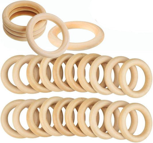 100 Pcs 5 Sizes Natural Wood Rings for Crafts, Unfinished Smooth Wooden Ring for Macrame, Wood Circles for Craft, DIY Ring Pendant and Connectors Jewelry Making