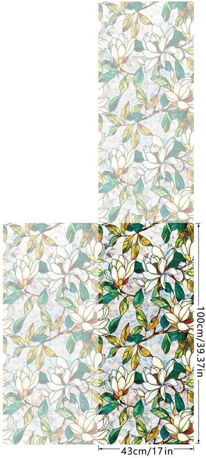 Flower Stained Glass Window Film Decorative Static Cling Stickers Sun Blocking Privacy Decals for Home Car White Lily