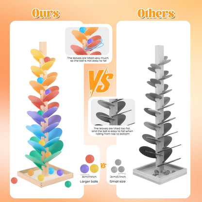 Marble Run Wood Ball Drop Toy for Kids 3-5 Toddlers Wooden Musical Tree Set Ball Run Toys for 4-8 8-12 Years Old Marble Tree Montessori Toys Christmas Birthday Gift (1.1inch Balls)