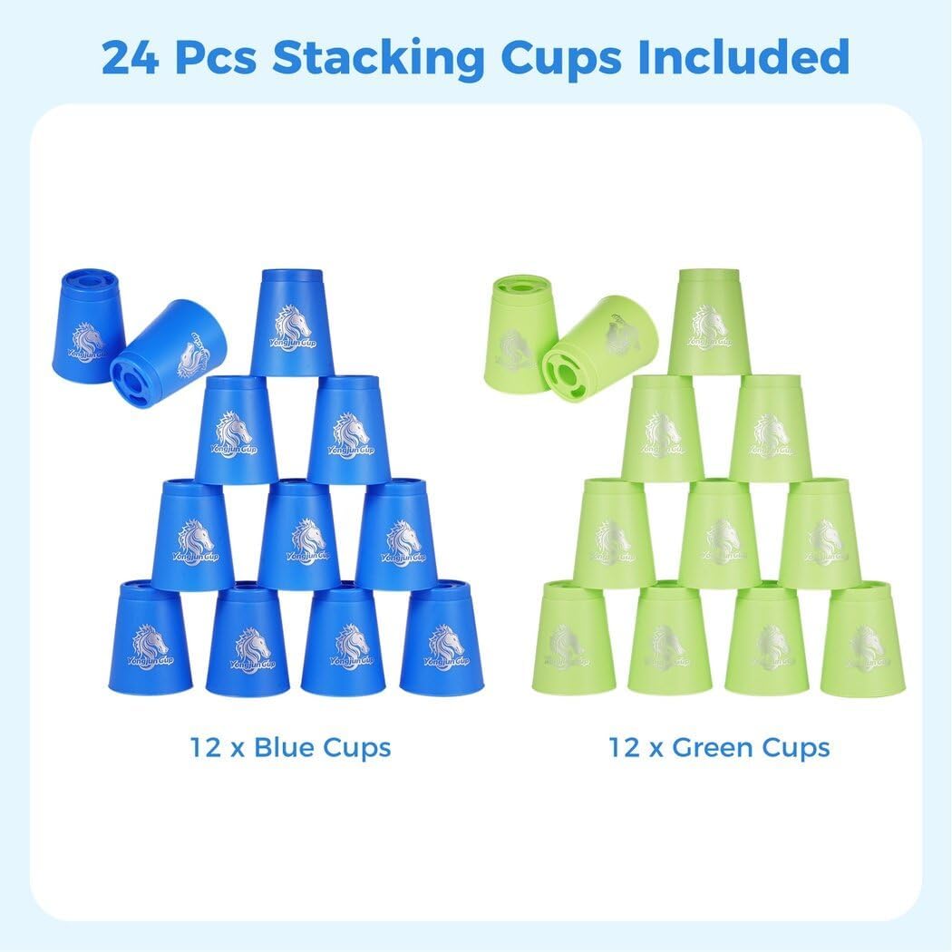 yeesport 48 PCS Sport Stacking Cups with Horse Pattern, Sport Training Game for Challenge Competition, Plastic Stacking Cups, Classic Family Game for Youth and Adults, Red+Blue+Green+Yellow