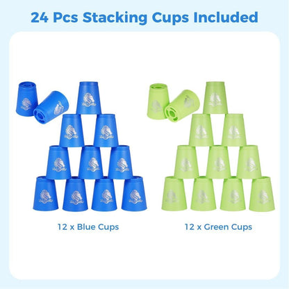 yeesport 48 PCS Sport Stacking Cups with Horse Pattern, Sport Training Game for Challenge Competition, Plastic Stacking Cups, Classic Family Game for Youth and Adults, Red+Blue+Green+Yellow
