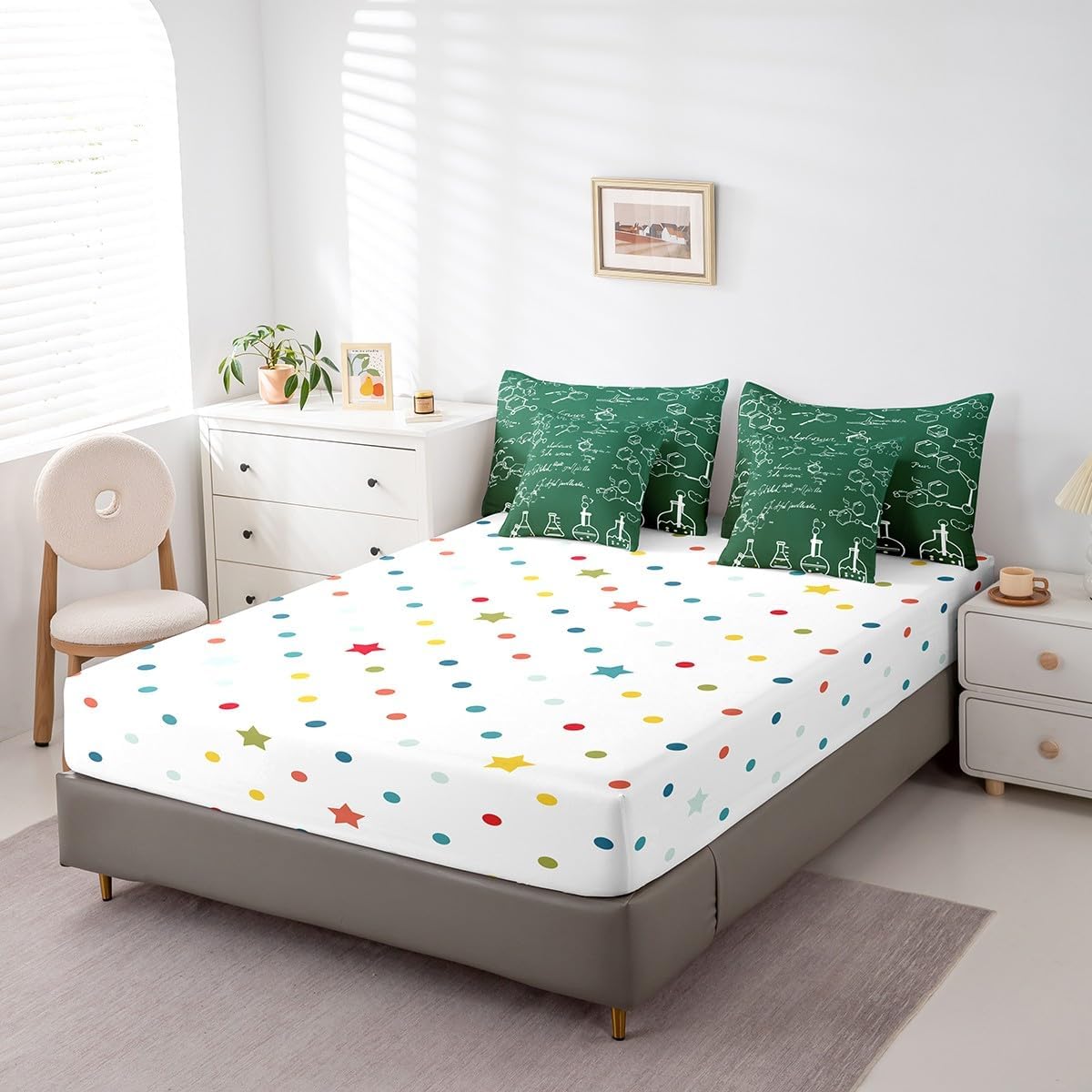 Erosebridal Chemical Equation Bed in a Bag Queen Comforter Set 7 Piece,Chemistry Bedding Sets Science Students Learning Gift Sheet Set with Comforter,Molecular Formula Education Bed Set - Colors A
