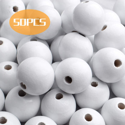 Aylifu Round Wooden Beads, 50 pcs 25mm Natural Unfinished Wooden Spacers for DIY Crafts Jewelry Making, White, Hole: 5mm