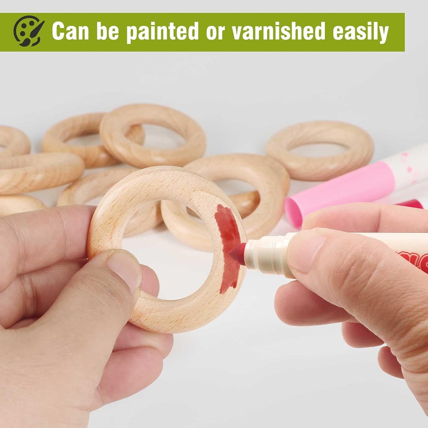 FoDau770 5pcs Natural Beech Wooden Rings, Unfinished Solid Wood Rings Heavy Duty Wood Circles, Macrame Craft Circles for Party, Home Decor & DIY Making - Outer Diameter: 3 Inch
