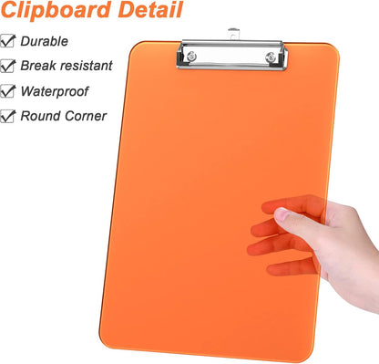 Rimilak Plastic Clipboards with Low Profile Metal Clip, Translucent Board, 12.5 x 9 In Letter Size, Office Supply, Back to School, Pink