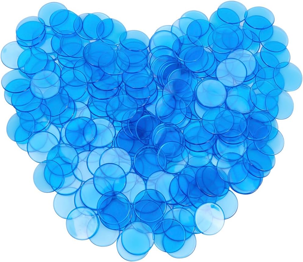 200Pcs Small Plastic Counting Chips Math Markers Blue Flat Round 18.5mm Plastic Large Group Transparent Mosaic Tile Disc Counter Item Chip for School Classroom Math Counters Family Activities