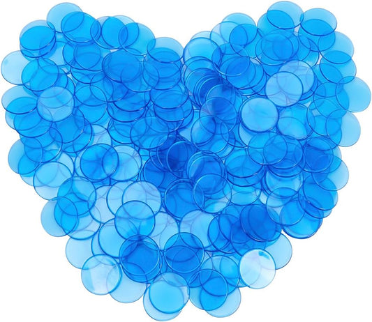 200Pcs Small Plastic Counting Chips Math Markers Blue Flat Round 18.5mm Plastic Large Group Transparent Mosaic Tile Disc Counter Item Chip for School Classroom Math Counters Family Activities