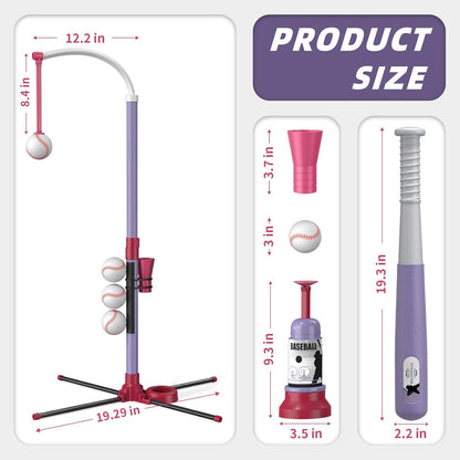 Wee Wonders 4 in 1 T-Ball Sets for Kids 3-5 with Toss and Catch Ball, Toddler Baseball with Auto Pitching Machine/6 Balls, Outdoor Sport Toys Gifts for Boys Girls