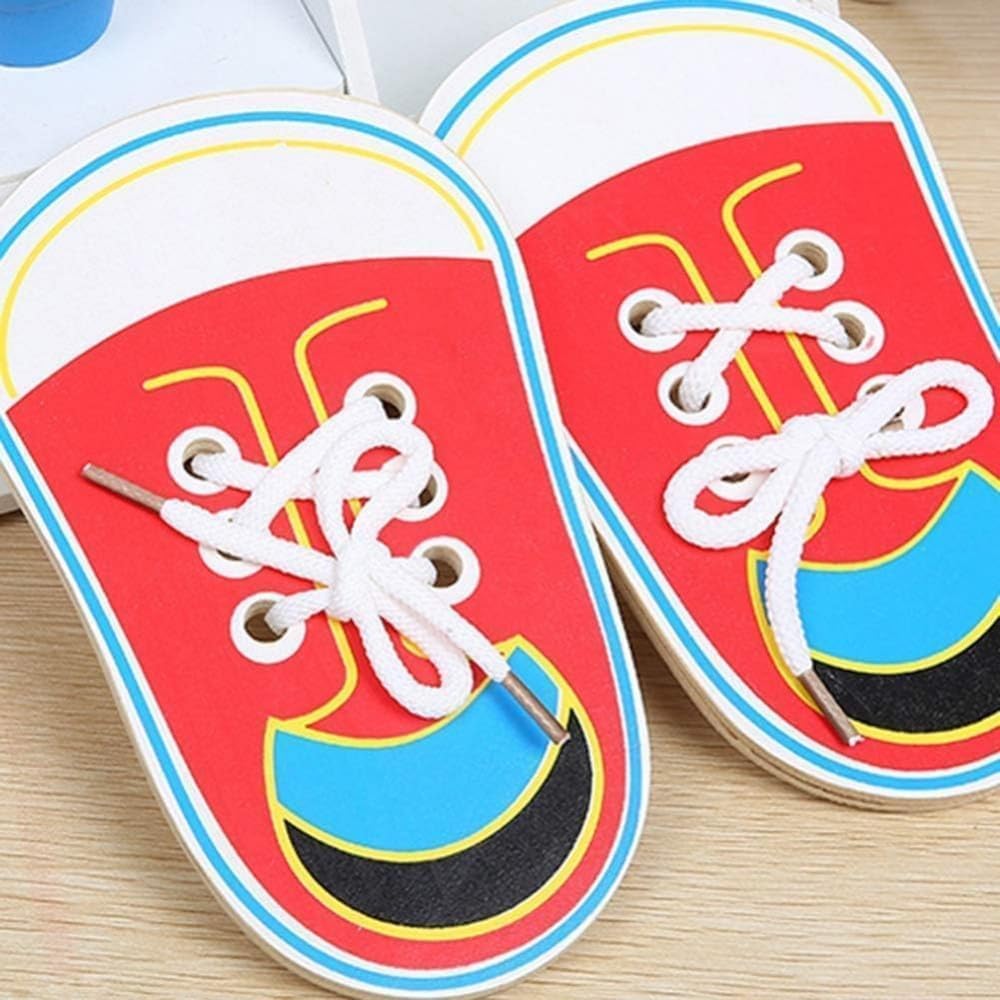 Shoe Tying Practice, Wooden Learn to Tie Your Own Shoes Threading Lacing Shoes Training Early Learning Kits, Decorative Accessories