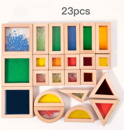 Rainbow Sensory Stacking Toys, Stem Education Building Block Set, 23 Wooden Beads, Fine Sand Sound Building Blocks, Toddlers, Infants, Children, Colorful Geometric Stacking Toys