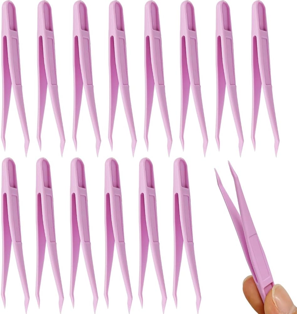 15 Pieces Blue Plastic Tweezers 3.14 Inch Craft Tweezers Forceps Thickened Plastic Sturdy Fine Motor Skill Learning for Perler Beads Jewelry Making Family Classroom School Ckyleole