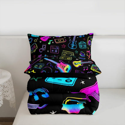 Erosebridal Drum Kit 3D Print Kids Comforter Sets Rock Music Themed Full Bedding Set for Boys Girls Musical Pattern Comforter Set,Colorful Retro Style Quilt Duvet 3 Pcs