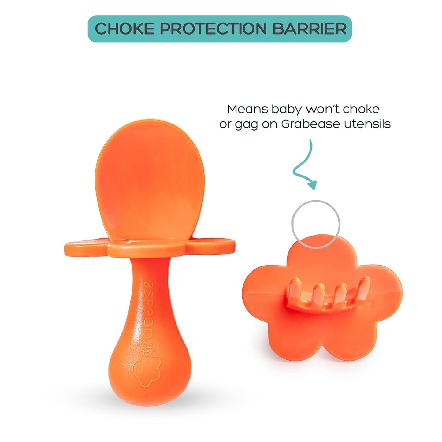 Grabease Baby Feeding Utensils - Anti-Choke Collar & Toddler Fork for Ages 1-3 - Easy-Grip Curved Handle Infant Spoon - Dishwasher-Safe Convenience & Baby Cutlery - Teal