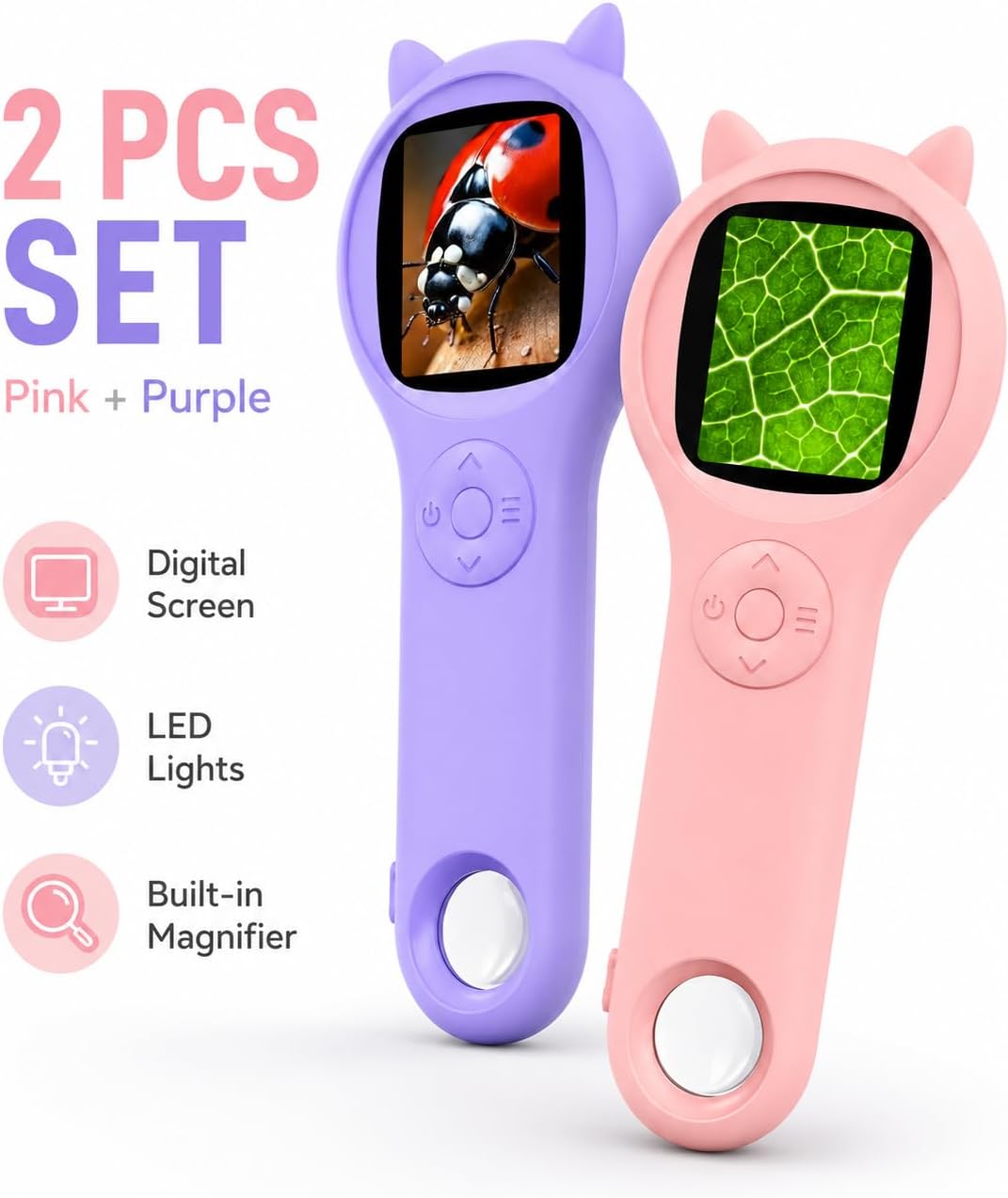 Microscope for Kids - Electronic Handheld Magnifying Glass for Children-STEM Outdoor Science Kit for Summer Travel & Camping Toy,Birthday Gifts Toys for 5-8 9-12 Year Old Girls（Purple）