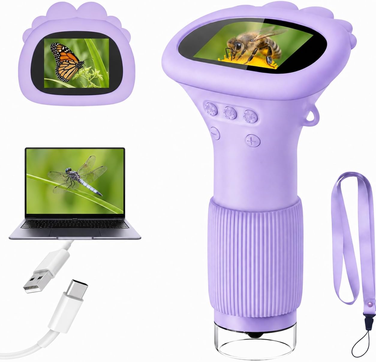 Kids Microscope Digital Camera, 1000X Handheld Camera Microscope for Kids with 2'' Screen, Educational Magnifying Glass Toy Christmas Birthday Gifts for Age 3 4 5 6 7 8 9 10 11 12 Girls Boys - Purple
