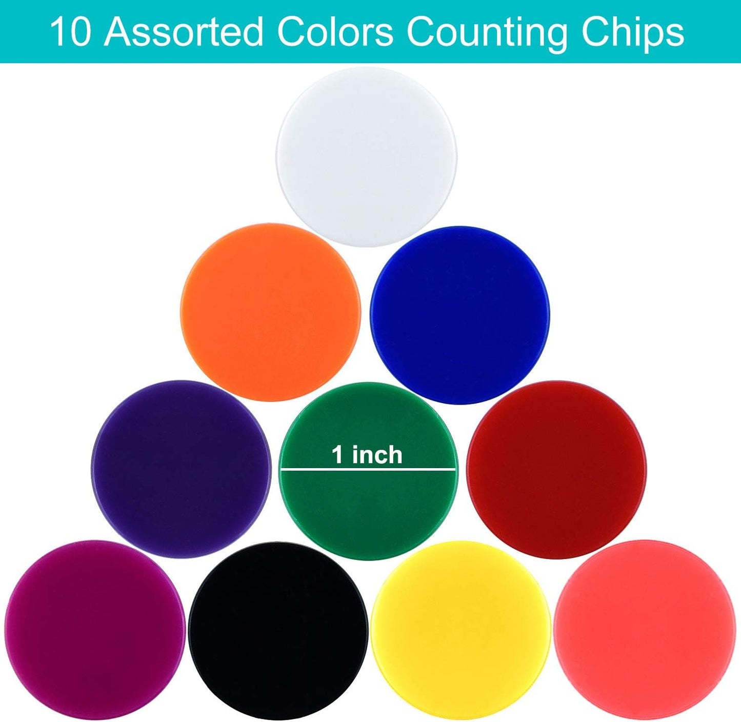 Coopay 300 Pieces Plastic Learning Counters Disks Bingo Chip Counting Discs Markers for Math Practice and Poker Chips Game Tokens,1 Inch (Blue Style 1)