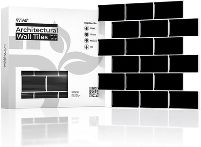 VViViD 11 Sheets Peel and Stick Grey Gloss Faux Ceramic Brick Wall Tiles, Self Adhesive Backsplash 12”x12”, 2mm Thick Kitchen, Bathroom (11 sq. ft.)
