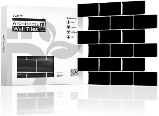 VViViD 11 Sheets Peel and Stick Grey Gloss Faux Ceramic Brick Wall Tiles, Self Adhesive Backsplash 12”x12”, 2mm Thick Kitchen, Bathroom (11 sq. ft.)