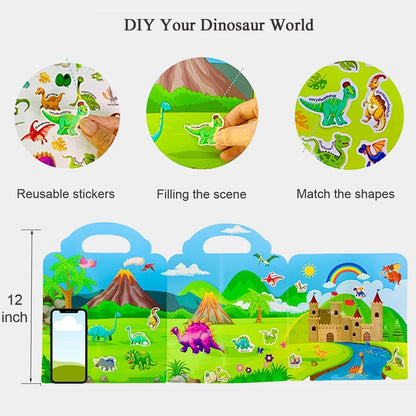 RUSON Reusable Sticker Book for Kids, 2 Sets Educational Learning Toys Travel Stickers Activity Books for Toddler Girls Boys Age 3+ Birthday Gifts - Vehicle & Dinosaur