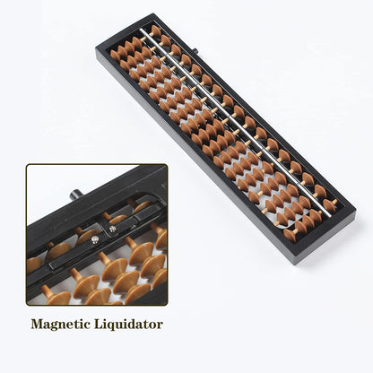 Digital Standard Abacus Professional 17 Column with Reset Button, Chinese Japanese Abacus Calculator Educational Tools Abacus Counting Tool Arithmetic Tool Calculator (Brown)