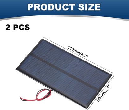 MECCANIXITY 2 Pcs 5.5V 0.44W 70mA Mini Solar Panels, Small Polycrystalline Solar Cell Panel with 2 Cable for DIY Electric Toy Materials Kits Charger, 60mm x 60mm