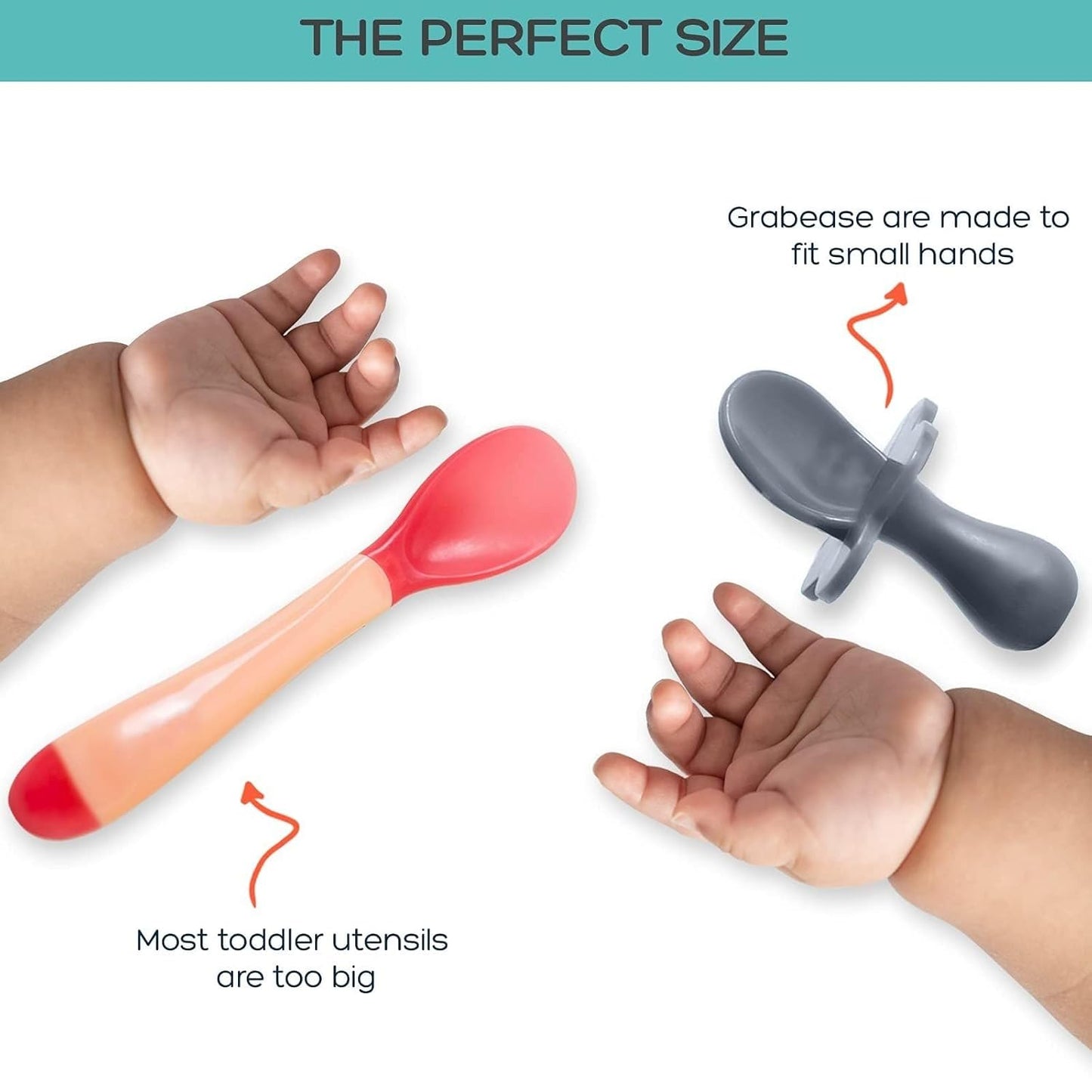 Grabease Baby Feeding Utensils - Anti-Choke Collar & Toddler Fork for Ages 1-3 - Easy-Grip Curved Handle Infant Spoon - Dishwasher-Safe Convenience & Baby Cutlery - Teal