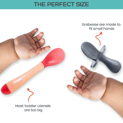 Grabease Baby Feeding Utensils - Anti-Choke Collar & Toddler Fork for Ages 1-3 - Easy-Grip Curved Handle Infant Spoon - Dishwasher-Safe Convenience & Baby Cutlery - Teal