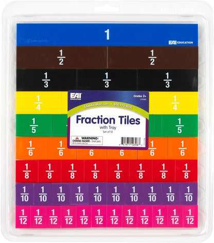 EAI Education Fraction Tiles with Tray: Numbered - Set of 51