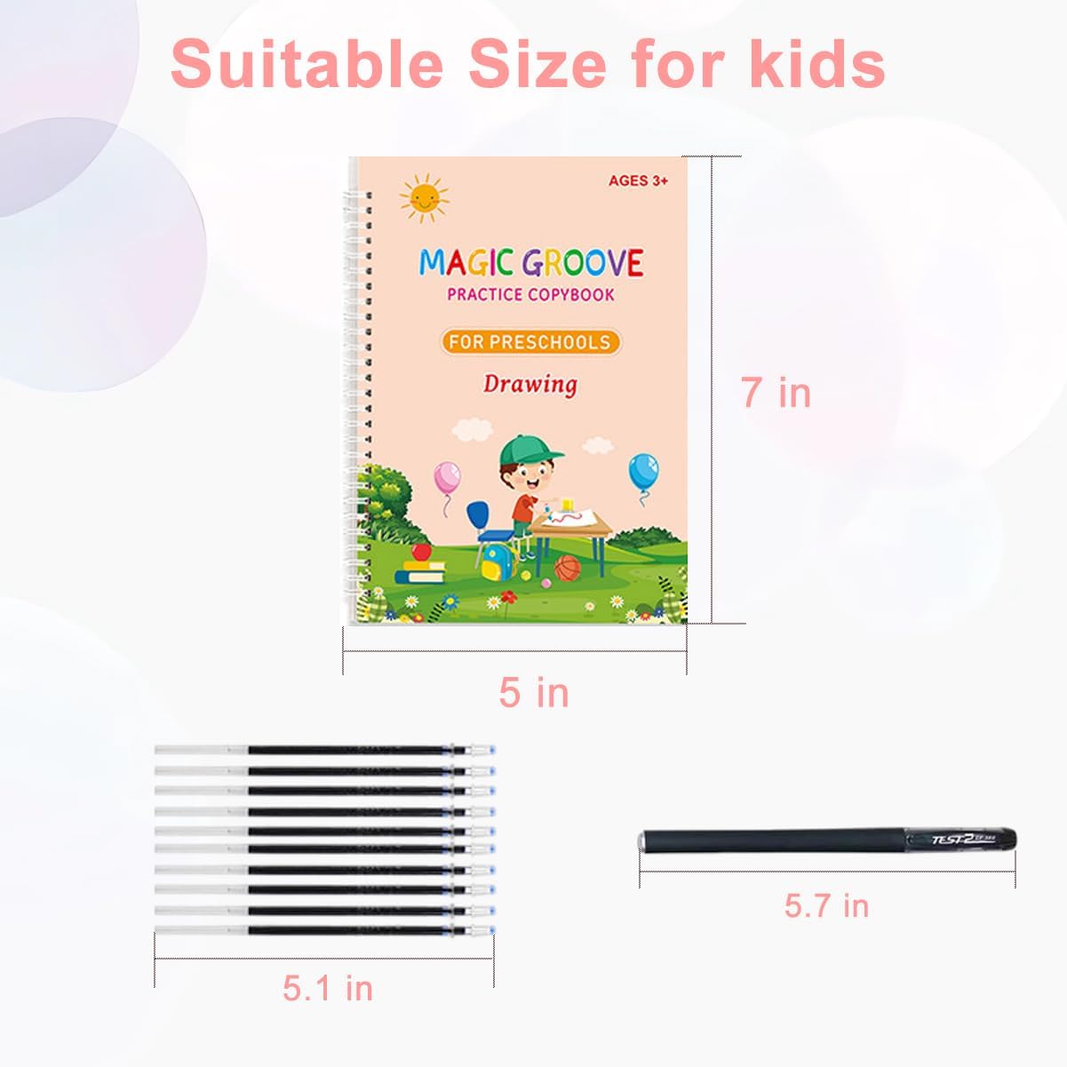 4 Pcs Reusable Grooved Handwriting Practice Books, Magic Practice Copybook with Disappearing Ink Pens Pencil Grips, Handwriting Workbook Letter Tracing Books for Kindergarten Preschool Kids Age 3-8