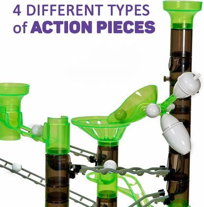 Marble Genius Marble Rails Starter Set, 200 Piece Marble Run for Kids 8+ (30 Marbles, 30 Rail Pieces, 12 Base Pieces & More), STEM, Full-Color Instructions, Great for Kids & Teens