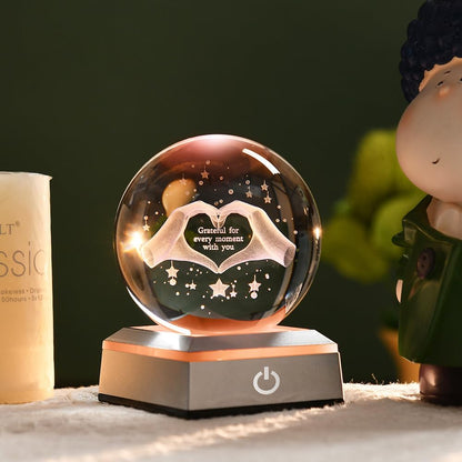 3D Solar System Crystal Ball Universe Glass Ball Space Astronomy Gift Planets Model Science Astrophysics Gifts Solar System Night Light Glass Globe Decor with 12 Colorful Modes Light Base
