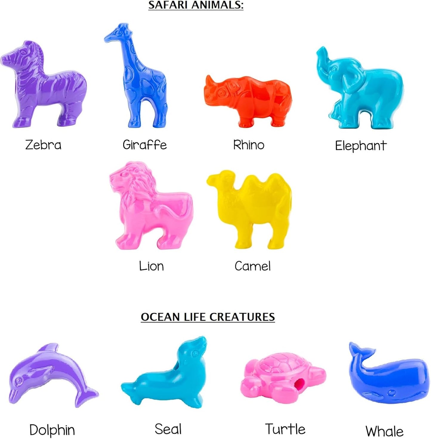 Hygloss Animal Shaped Beads 50 Pcs Plastic Zoo Safari Animal Pony Bead Charms - Colorful Craft Beads - for Kids DIY Craft Jewelry Making Necklace Bracelet Supplies, Resealable Container