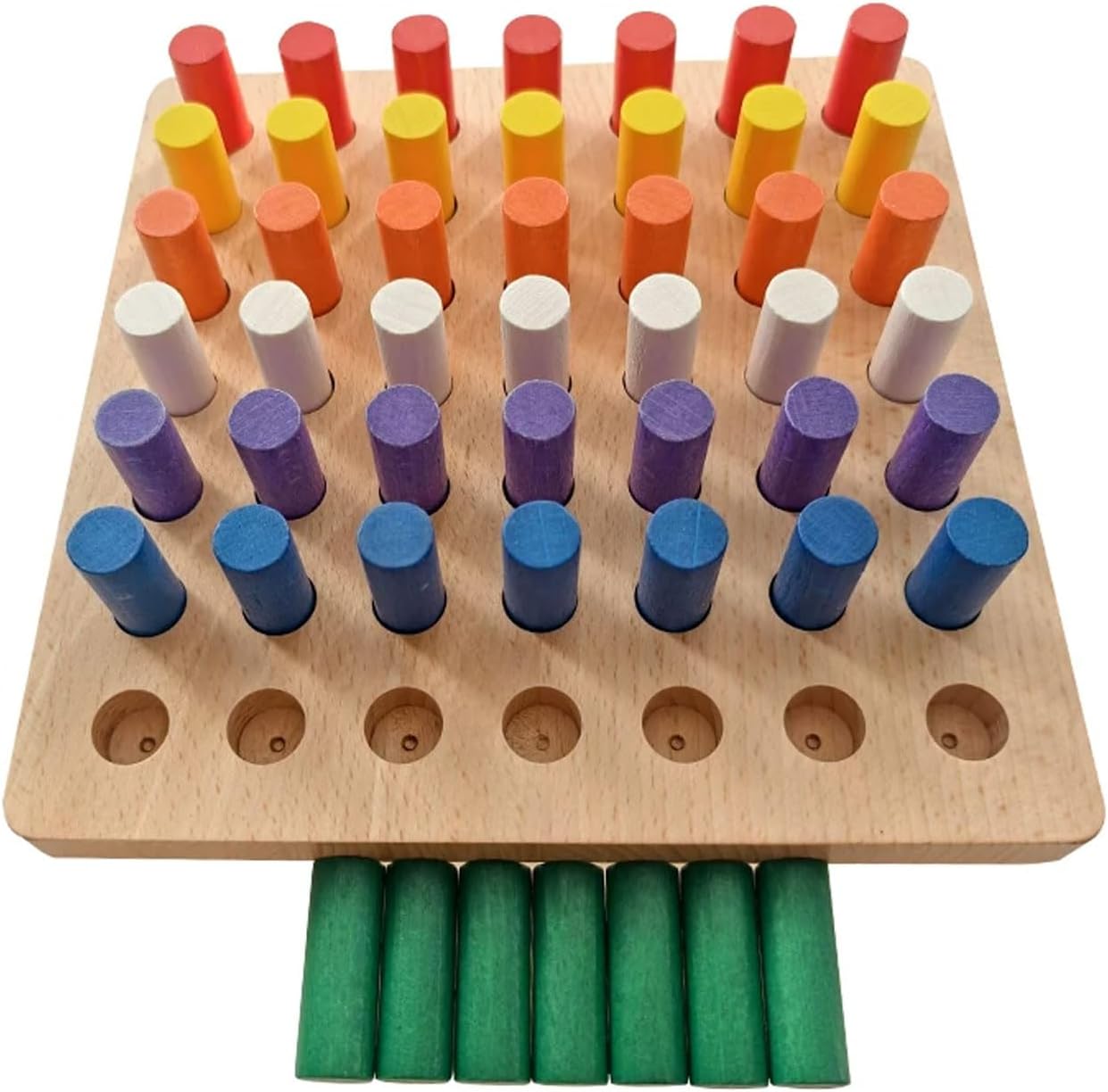 Montessori Wooden Cylinder Peg Set, Sensory Integration Training Fine Motor Toy for Toddlers 2-4 Years,B