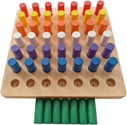 Montessori Wooden Cylinder Peg Set, Sensory Integration Training Fine Motor Toy for Toddlers 2-4 Years,B
