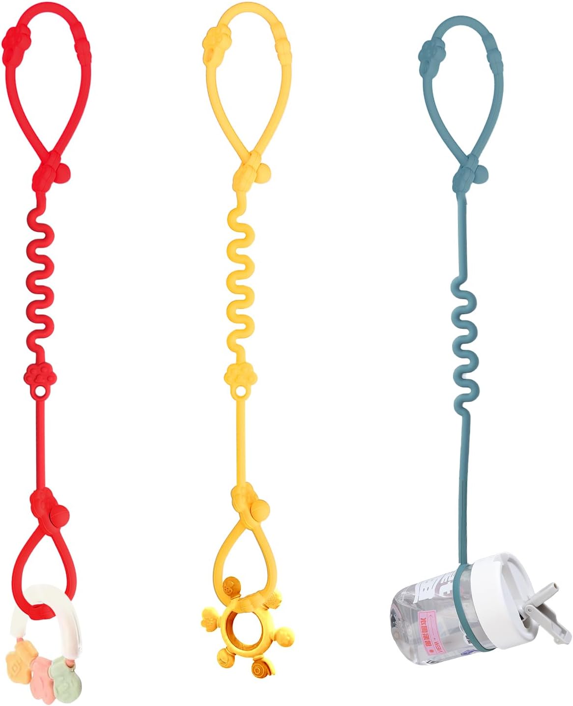 Silicone Toy Straps for Baby, Toy Safety Straps for Stroller High Chair - BPA Free (Red Yellow Orange)