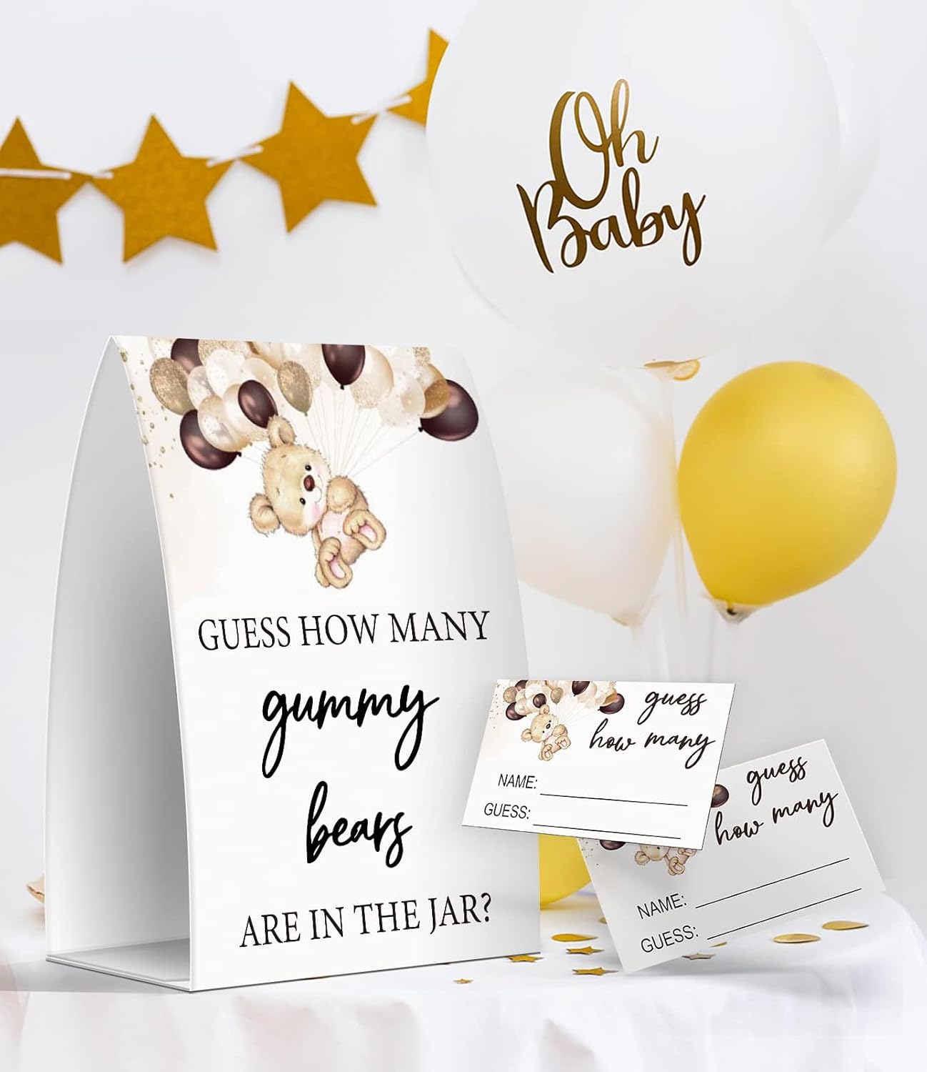 Pazag How Many Gummy Bears are in The Jar, Gummy Bears Baby Shower Games, Gummy Bears Theme Baby Shower - One Sign and 50 Cards (GES10)