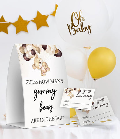 Pazag How Many Gummy Bears are in The Jar, Gummy Bears Baby Shower Games, Gummy Bears Theme Baby Shower - One Sign and 50 Cards (GES10)