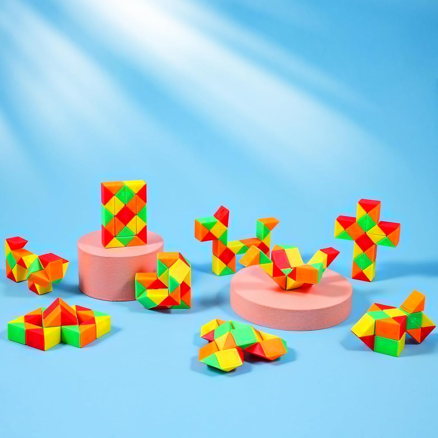 24 Pack Magic Snake Cube Fidget Toys for Kids - 24 Blocks Rainbow Twist Puzzle, Party Favors, Classroom Prizes, Birthday Goodie Bag Fillers, Stress Relief Sensory Toys