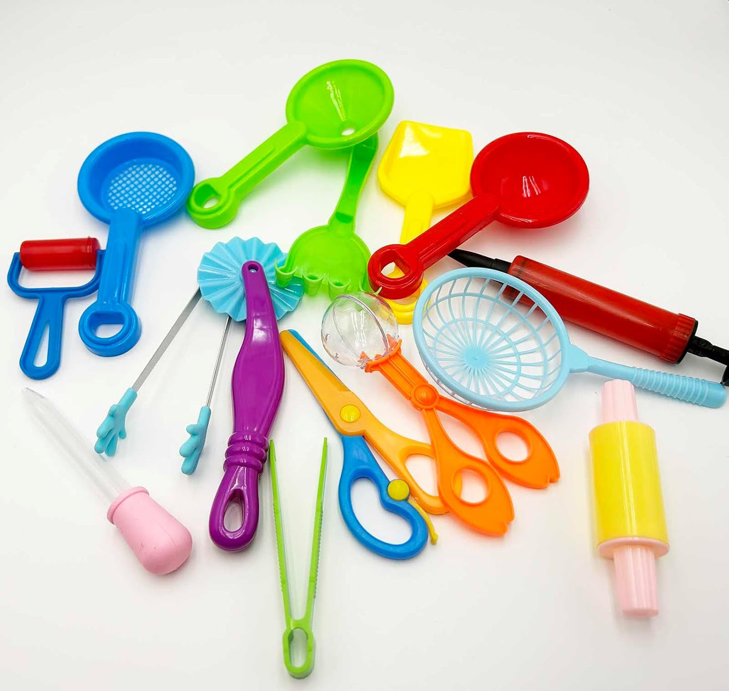 15 Pieces Sensory Bin Filler Sensory Motor Aids, Fine Motor Skills Handy Scooper Set with 5 Scoops, Silicone Tongs, Plastic Forceps, Scissors Clip, Air Pump, Dropper