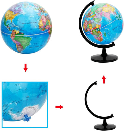 World Globe for Kids & Adults, 12 Inch Educational Tools with Stand, DIY Assembly Desk Decor Geography Learning Globe for Home Office Classroom Decor (Blue, 12 Inch)