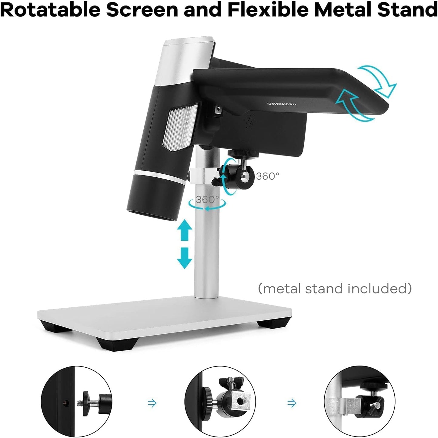 LM203 Digital Microscope Handheld with 4" Screen, Portable Microscope Camera for Adults, 200X USB Coin Magnifier with 8 LED Lights, Microscope Kit for Kids 8-12, 1080P Photo Video, 32G