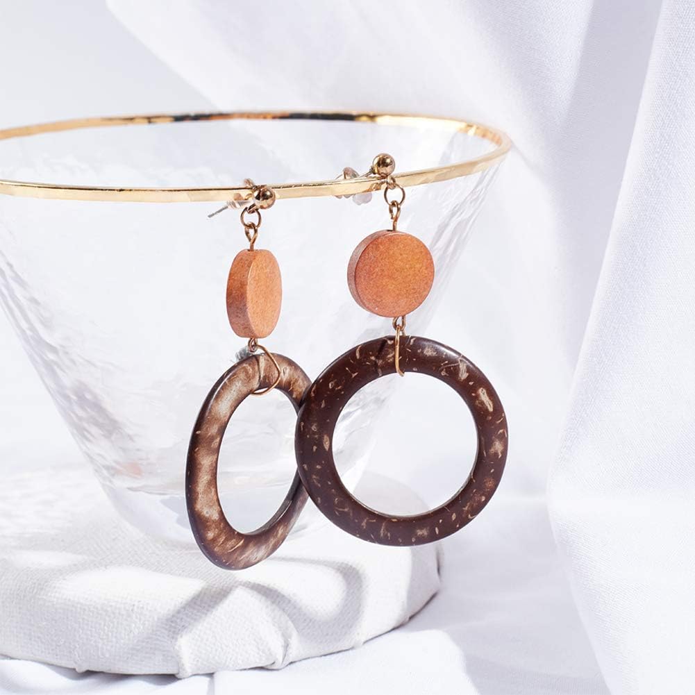PH PandaHall 80pcs Wooden Linking Rings 4 Styles Coconut Rings Undrilled Mini Circle Pendant Connectors Hollow Wood Circles for Earring Bracelet Necklace Macrame Jewelry DIY Craft Making, 20~38mm