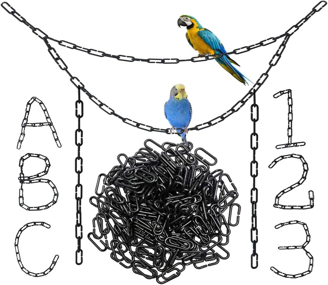 200-Piece Rainbow Plastic Chain Links & Toys - Interlocking C-Clip Bird Cage Accessories for Parakeets, Sugar Gliders, Small Pets (Climbing/Swinging Toys)