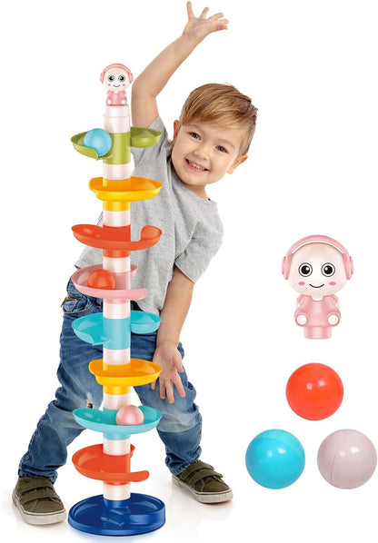 FUN LITTLE TOYS Ball Drop Toys for Toddler 1-3, 9 Layer Roll Swirling Ball Tower with 3 Balls, Ball Run Ramp for Baby Learning Development Educational Activities Toy Birthday Gift