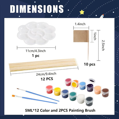 Pllieay Solar System Model Foam Ball Kit Includes 14PCS Mixed Sized Polystyrene Spheres Balls, 12PCS Bamboo Sticks, 12 Color Pigments, 2PCS Painting Brushes for School Science Projects